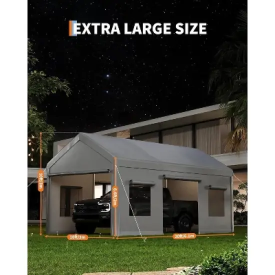 10'x20' Heavy Duty Portable Garage, All-Season Carport with Roll-Up Windows & Removable Walls, Shelter for Cars, Trucks & Outdoor Storage image {6}