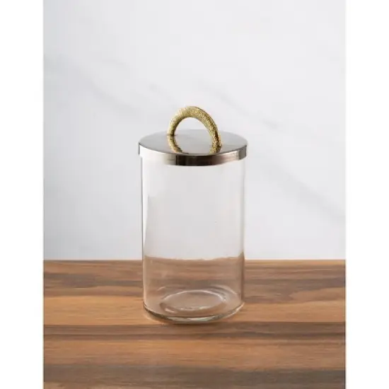 Classic Touch Glass Canister with Stainless Steel Lid and Gold Handle, Small image {1}