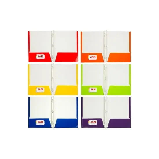 JAM Paper Two-Pocket School Folders with 3 Fasteners Assorted Colors 385GCASSRT image {2}