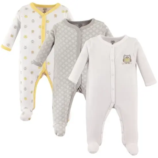 Luvable Friends Baby Snap Cotton Sleep and Play 3pk, Owl image {1}