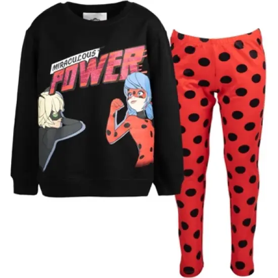 Miraculous Cat Noir Ladybug Girls French Terry Sweatshirt and Leggings Outfit Set toddler to Big Kid  image {7}