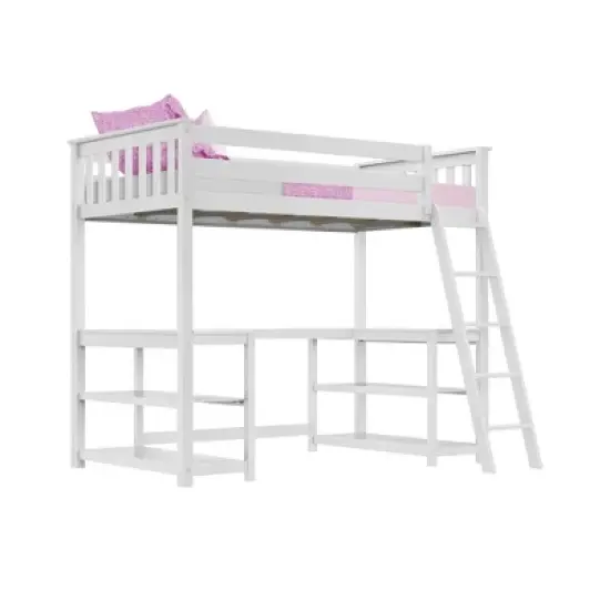 Max & Lily Twin-Size High Loft Bed with Wraparound Desk & Shelves image {6}