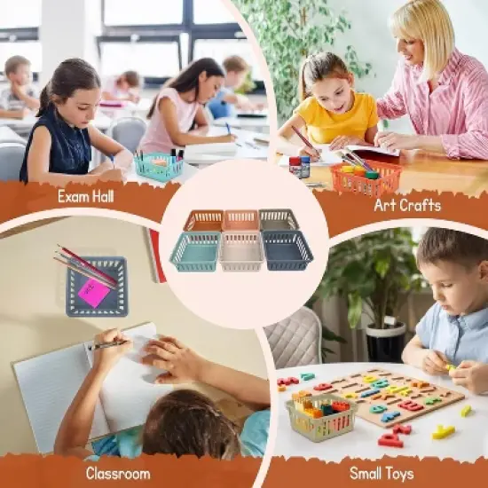 4E's Novelty 12 Pack Small Baskets for Classroom, Vibrant Boho Classroom Basket, Durable Class Accessories Baskets, Boho Colorful Bins for Classrooms image {3}