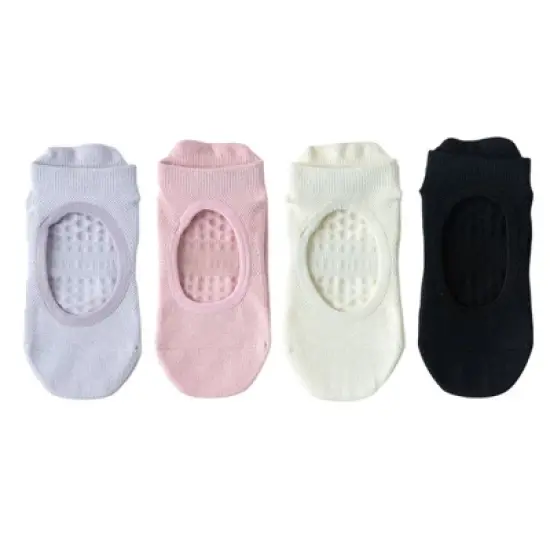 Anna-Kaci 4 Pairs Women's Non-Slip Yoga Socks Soft Cotton Grip Sole Low-Cut Design with Arch Ventilation for Pilates Barre image {9}
