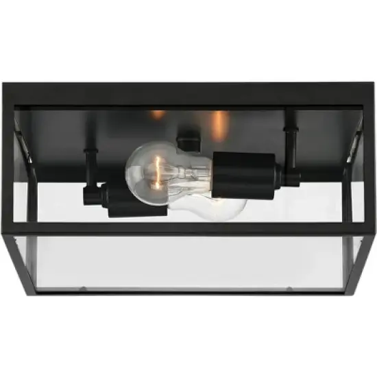 John Timberland Modern Outdoor Ceiling Light Fixture Matte Black 12" Clear Glass Panels Square Exterior House Porch Patio Outside image {6}