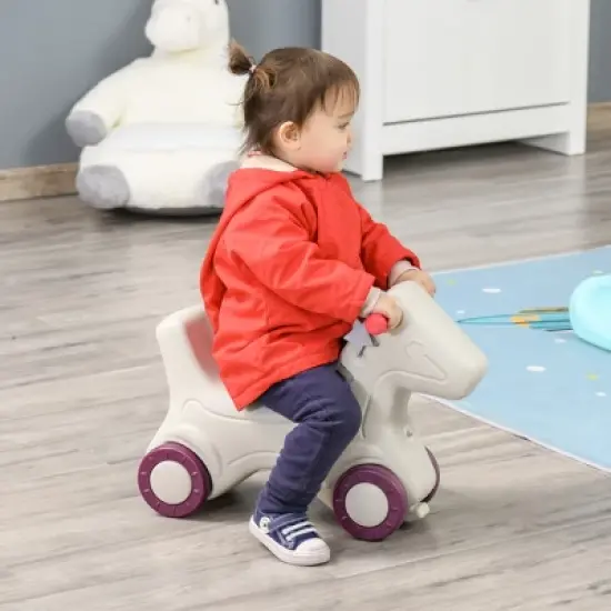Qaba Kids 2 in 1 Rocking Horse & Sliding Car for Indoor & Outdoor Use w/ Detachable Base, Wheels, Smooth Materials, gray and Green image {1}
