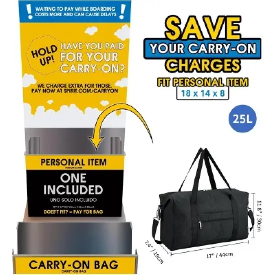 Narwey For Spirit Airlines Personal Item Bag 18x14x8 Foldable Duffle Bag image {1}