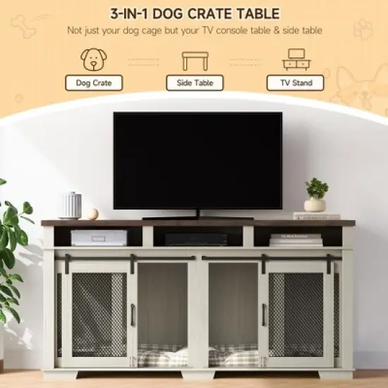 ODK 71" Dog Crate Furniture for 2 Dogs, Dog Kennel, Extra Large Double Dog Cage As TV Stand, Furniture Style Dog Crates with Sliding Barn Door image {2}