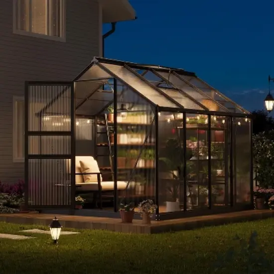 Garvee 6 x 8 FT Greenhouse, Greenhouse with Aluminum Frame, Lockable Door and Ajustable Roof Vent  for Outside Garden Backyard, Patio, Black image {7}