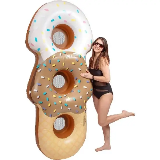 Aquamazing Ice Cream Cone Giant Inflatable XL Swimming Pool Float Tube for Kids, Adults- Huge 7 Ft Long - Mesh Sections Seats 3 People - Perfect for image {5}