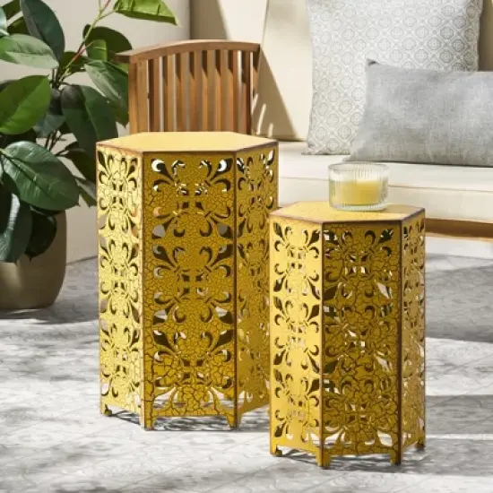 Syemin Patio End Tables Accent Side End Table for Outdoor and Indoor, Garden, Backyard Use, Special Design, Gold, 14.25"*12.25"*22" image {5}