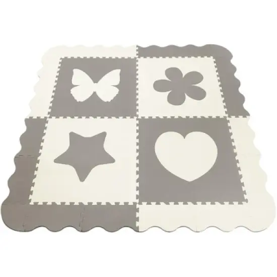 Sorbus Gray and White Butterfly, Star, Heart, and Flower shapes Interlocking Puzzle Foam Mat (4 Tile Pieces) for playroom, nursery and more image {4}