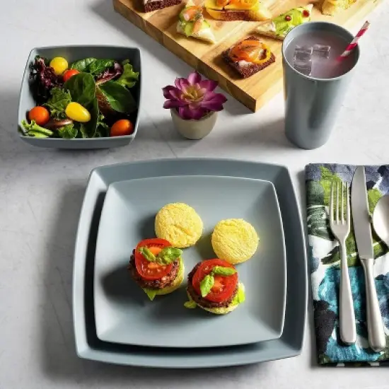 Gibson Home Grayson 16 Piece Square Melamine Dinnerware Set in Grey image {3}