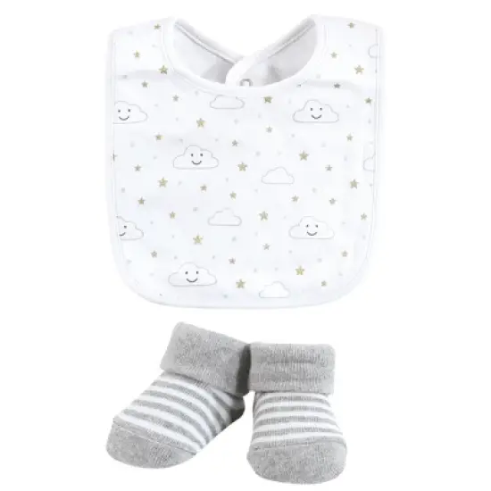 Hudson Baby Unisex Baby Cotton Bib and Sock Set, Gray Cloud, One Size image {3}