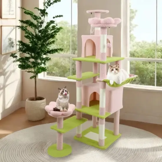 YOOCOZZ 71 inch flower cat tree with large condo removable flower cushion and hammock image {8}