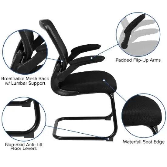 Flash Furniture Black Mesh Sled Base Side Reception Chair with Flip-Up Arms image {4}