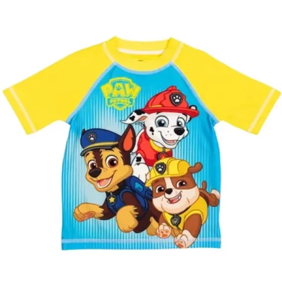 Nickelodeon Paw Patrol Rubble Chase Marshall Rash Guard and Swim Trunks with Removable Patches Outfit Set Toddler image {2}