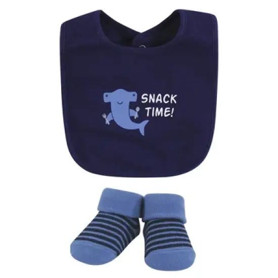 Hudson Baby Infant Boy Cotton Bib and Sock Set, Hungry Shark, One Size image {3}
