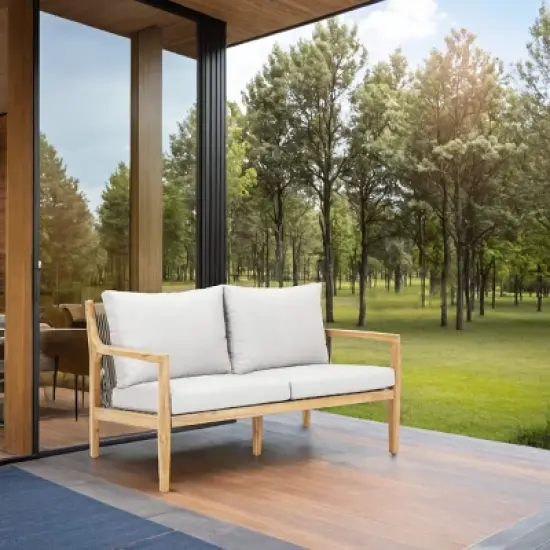 Moda Furnishings Acacia Wood Patio Outdoor Loveseat Sofa With Cushions image {8}