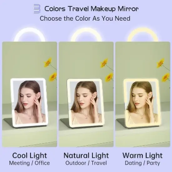 FUNTOUCH Rechargeable and Portable 10x7.5 Large Travel Makeup Mirror with 10X Magnification,3 Color Lights with Touch Screen Dimming image {4}