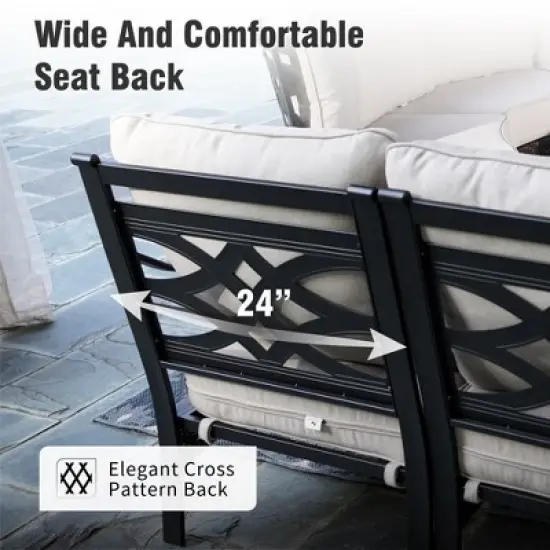 Captiva Designs Outdoor Half-Moon Sectional Patio Conversation Sets with 2 Round Table for Garden, Poolside, Balcony, Backyard image {3}