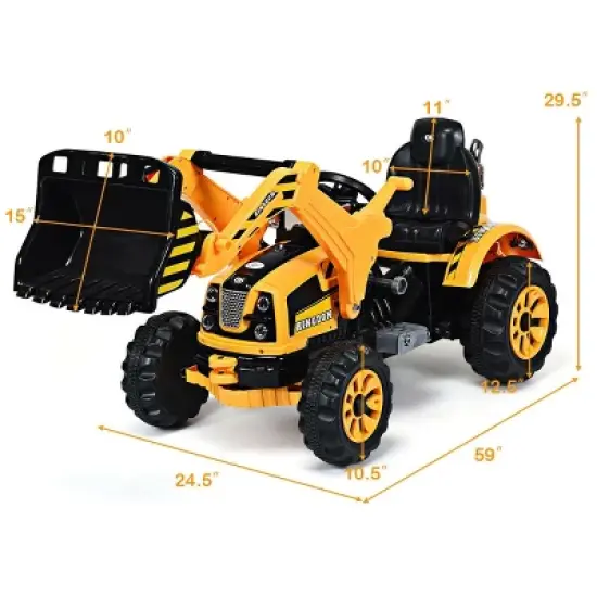 Costway 12V Battery Powered Kids Ride On Excavator Truck w/ Front Loader Digger Yellow image {2}