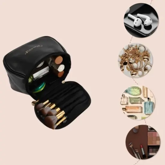 Unique Bargains PU Leather Waterproof  Travel Makeup Bag 1 Pc image {5}