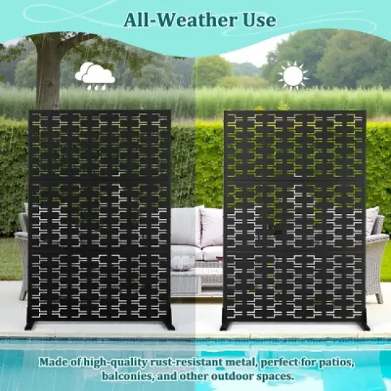 TOAOTBNBO Metal Privacy Screen with Stand, Decorative Privacy Fence Panels with Brick Pattern, Outdoor Privacy Screen for Garden, Black image {3}