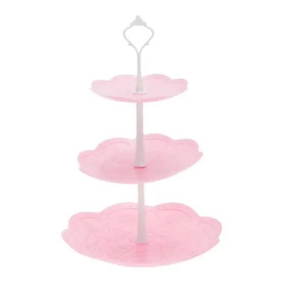 Unique Bargains 3 Tier Dessert Cupcake Stand Holder Round with Tiered Serving Tray for Donuts Fruits White Pink image {6}