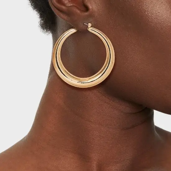 Thick Hoop Earrings - A New Day&trade; Gold: Nickel-Free Metal, Hinge Closure, 1.92" Diameter image {1}