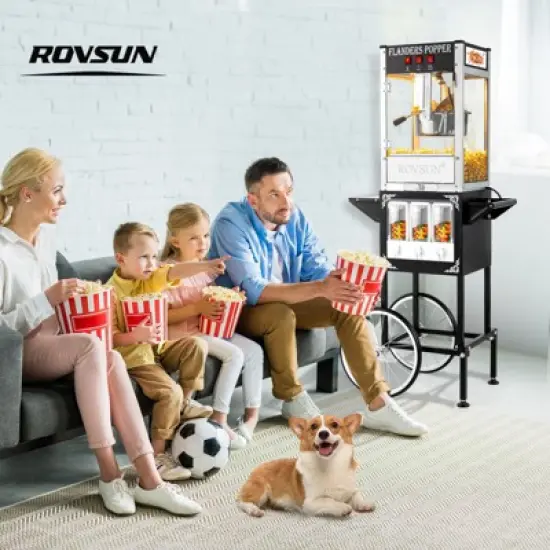ROVSUN Popcorn Machine with Cart, Wheels & 8 Oz Kettle Makes Up to 32 Cups, Popcorn Maker w/ Candy Dispensers for Commercial Home Movie Theater image {13}