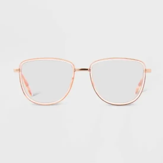 Women's Shiny Metal Square Blue Light Filtering Reading Glasses - Universal Thread&trade; Tan image {2}