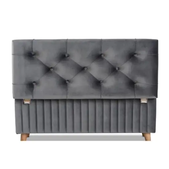 Hanley Velvet Fabric Upholstered and Wood Storage Ottoman - Baxton Studio image {5}