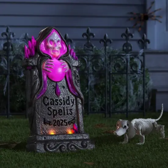 27" Lit Premium Reaper Tombstone Halloween Decorative Prop - Hyde and EEK! Boutique&trade; image {1}