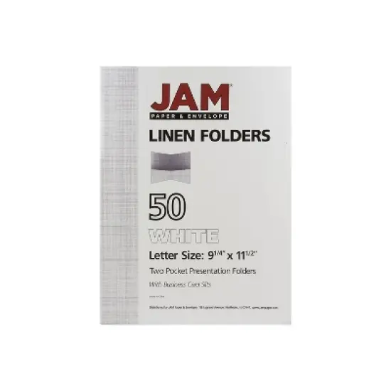 JAM Paper Two-Pocket Textured Linen Business Folders White Bulk 25/Pack 386LWHA image {8}