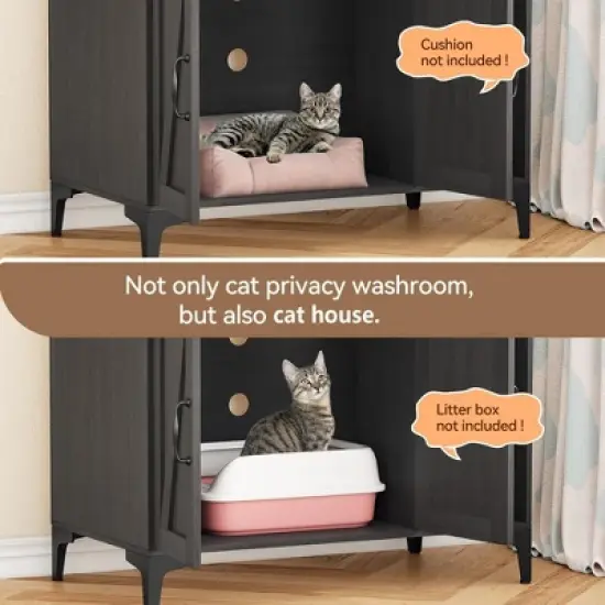 Hidden Cat Litter Box Furniture - Wooden Enclosure with Storage Shelves image {5}