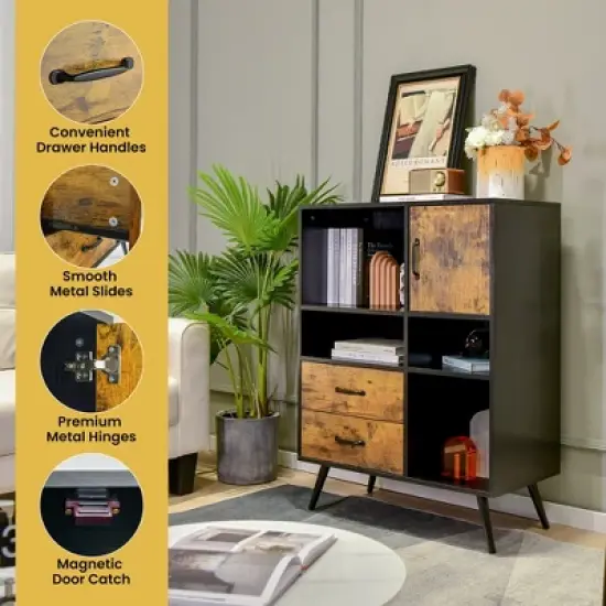 Costway Industrial Buffet Sideboard Storage Cabinet Organizer Cupboard with Cubbies Drawers image {5}