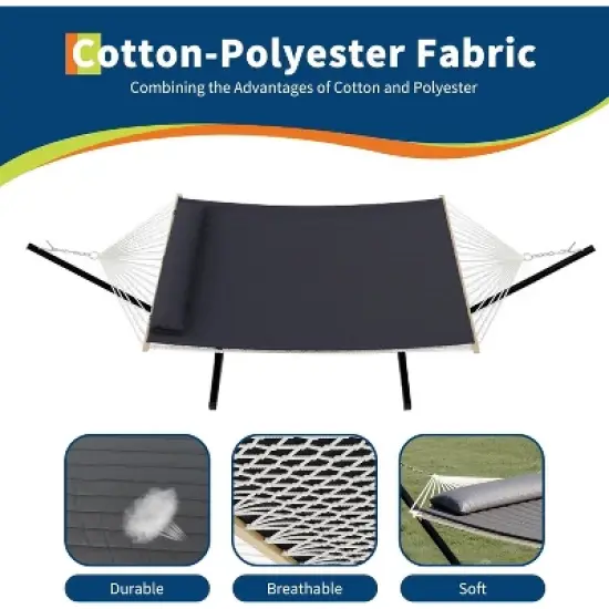 Hammocks 2 Person Hammock with Collapsible Steel Frame, Double Rope Hammock with Polyester Pad, 450lb Support, UV-Resistant image {4}