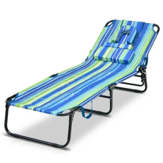 Tangkula 5-Position Lounge Chair Adjustable Beach Chaise w/ Face Cavity & Pillows image {12}