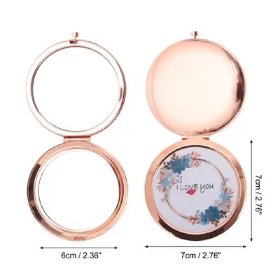 Unique Bargains Flower Pattern Makeup Mirror Rose Gold Tone 1 Pc image {1}