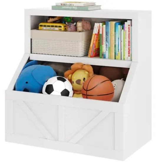 Kids Bookshelf and Toy Storage Organizer &ndash; 2-Tier Toddler Bookcase with Storage Cabinet for Playroom Bedroom Living Room Classroom, Grey image {10}