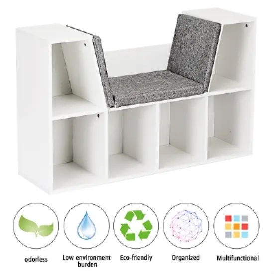 Costway 6 Cubby Kid Storage Cabinet Bookcase Multi-Purpose Shelf Cushioned Reading Nook image {5}