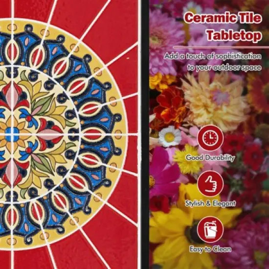 Tangkula 2PCS Mosaic Outdoor C-Shaped End Table w/ Ceramic Tile Top Sturdy Metal Frame image {7}