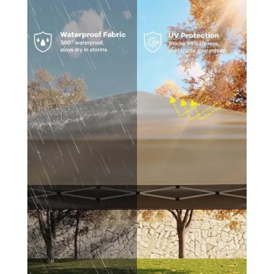 10x10 Pop Up Canopy Tent, Outdoor Canopy Tent with 3 Adjustable Height, 4 Sandbags & Carrying Bag for Camping, Parties,Outdoor Events - Khaki image {2}