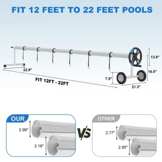 Aluminum Pool Cover Reel System -  Wheelbarrow-Style Portable Solar Cover Roller, Fits All Inground Pool Shapes image {1}