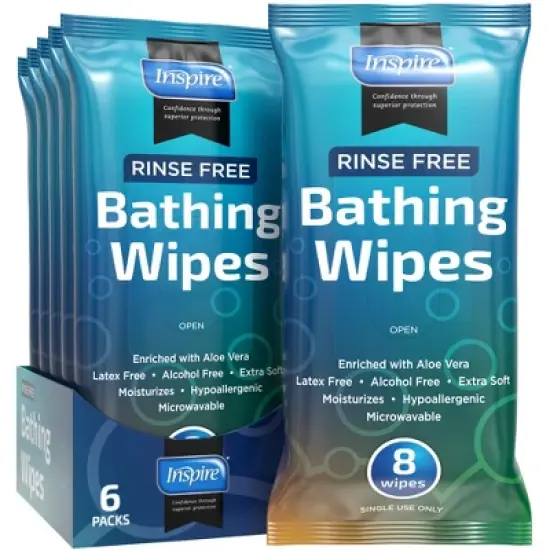 Inspire Rinse Free Body Wash Wipes | Bathing Wipes, Shower Wipes | Extra Large Adult Wipes With Aloe | Cleansing Adult Wipes | Body Wipes image {9}
