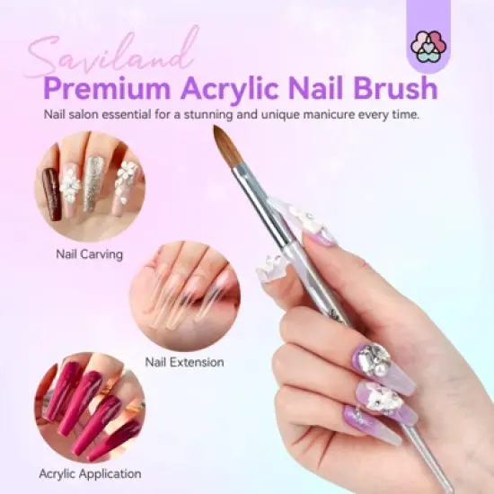 Saviland Kolinsky #8 Sculpt Brush: Artist's Precision Tool w/Iridescent Handle - Acrylic Extension & 3D Essential. image {1}