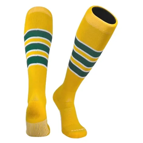 PEAR SOX Striped OTC Baseball, Softball, Football Socks - Gold, White, Forest Green (C) image {4}