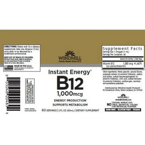 Windmill Vit B-12 Instant Energy Liq 1000mcg 2oz image {1}