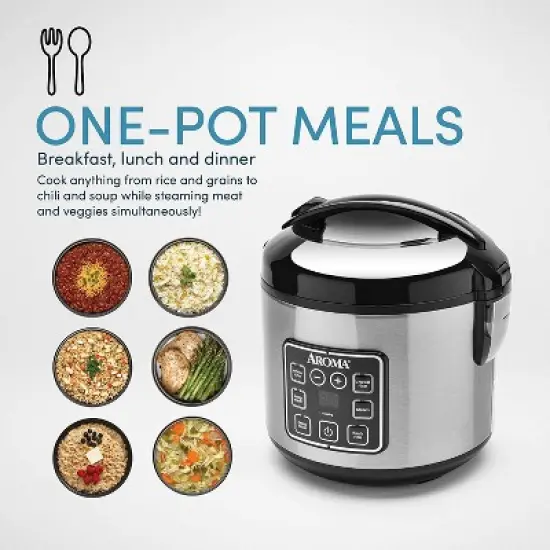 Aroma 64 Ounces Digital Cool-Touch Rice Cooker and Food Steamer, Stainless Restored image {1}